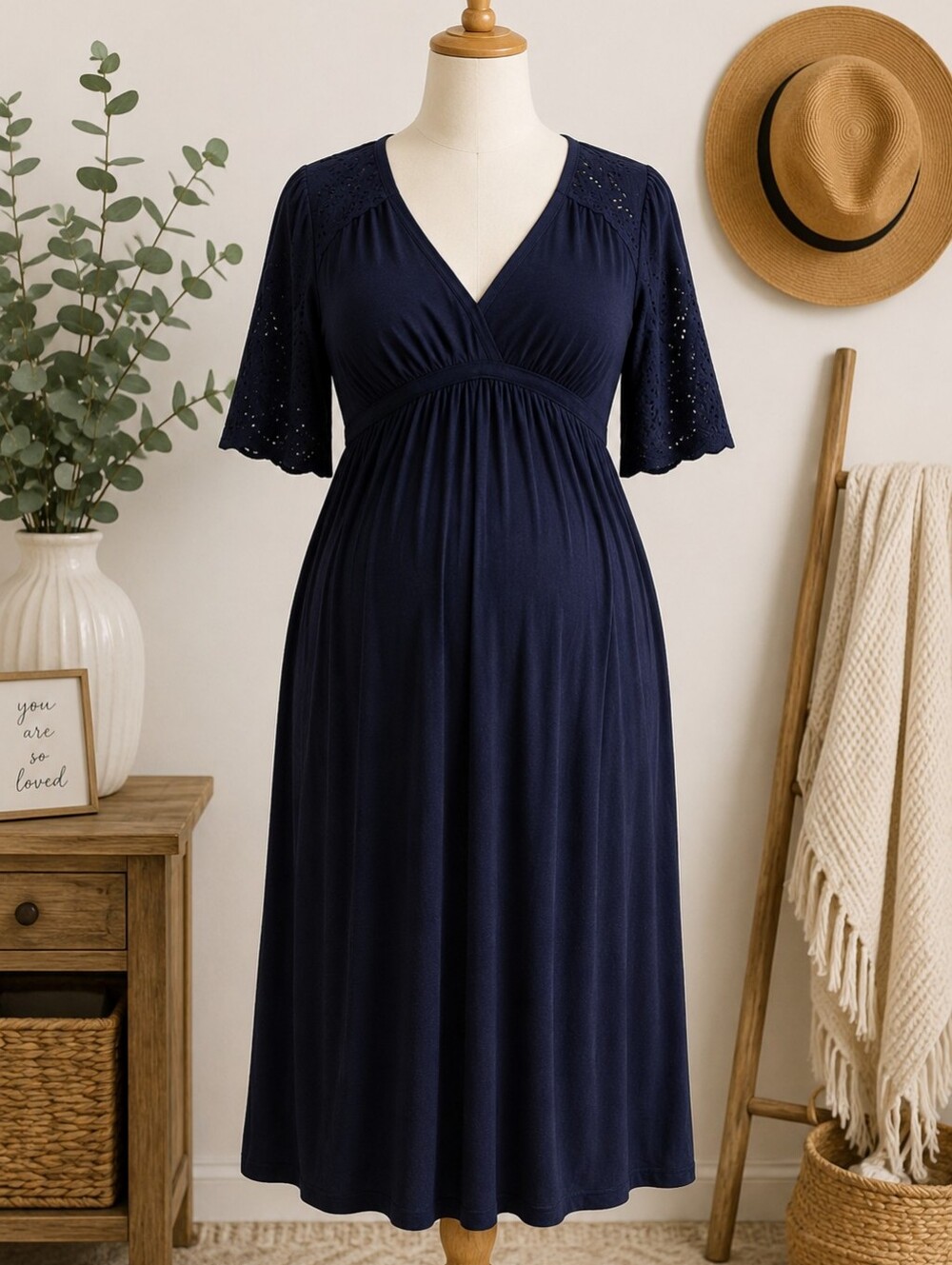 Isabel Maternity Navy Empire Waist Midi Dress‎ Size Medium